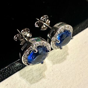 925 Sterling Silver Sapphire Stud Earrings for Women 9MM White Topaz Birthstone Gift