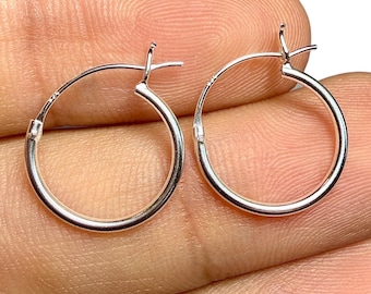 Sterling Silver Hoop Earrings, 14mm Thin Profile, Hypoallergenic Nickel-Free Minimalist Jewelry