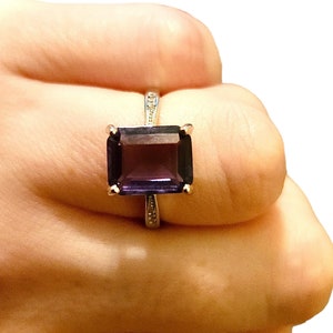 Purple Amethyst Ring Emerald Cut 925 Sterling Silver | February Birthstone Jewelry for Women | Gift for Her | Sizes 6 7 8 9 Available
