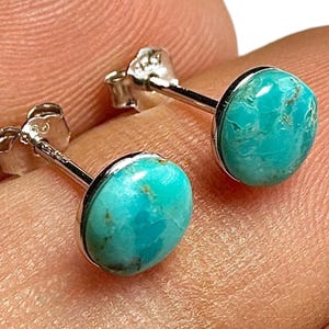 Turquoise Stud Earrings, Genuine Turquoise 6mm Studs, 925 Sterling Silver Stud Earrings, Dainty Minimalist Studs, Boho Gift