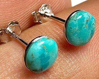 Pendientes de turquesa, turquesa auténtica de 6 mm, plata de ley 925, delicados y minimalistas, regalo bohemio.