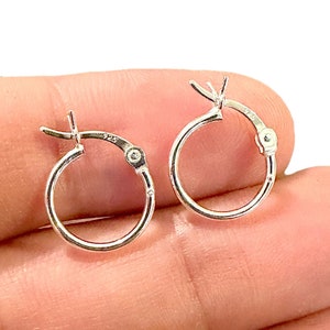 925 Sterling Silver Hoop Earrings 12mm, Minimalist Silver Hoops for Women Men 1mm, Gift