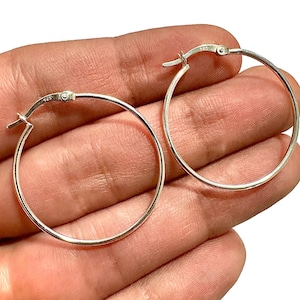 2MM 925 Sterling Silver Hoop Earrings 30MM | Lightweight Silver Hoops for Women Men | Everyday Minimalist Jewelry Gift Earrings
