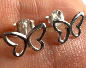 Pendientes de mariposa, plata de ley 925, pequeños pendientes de 8 x 6 mm, hipoalergénicos, ideales como regalo de primavera.