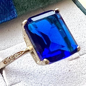 Sapphire Ring Sterling Silver 925, Emerald Cut Ring for Women, Ring Women Sterling Silver 925 4.00 CTTW, Blue Sapphire Ring for Women