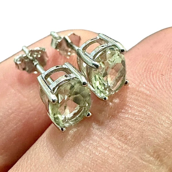 Green Amethyst Earrings, Oval Earrings, 925 Sterling Silver Earrings, Green Amethyst Earrings, Earrings for Women, Silver Stud Earrings