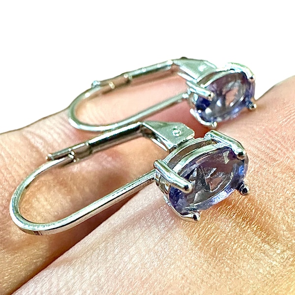 Tanzanite Earrings in Sterling Silver Plated 5MM Leverback Opal Earrings 2.00CT Leverback Earrings Silver Tanzanite Jewelry for Women Gift