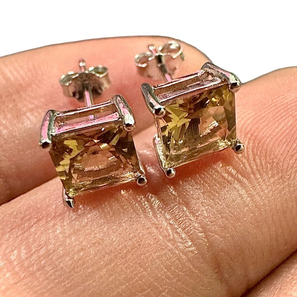 Citrine Earrings Sterling Silver 925, 6MM Princess Cut Earrings, Stud Earrings for Women Sterling Silver, Silver Earrings Stud, Citrine Stud