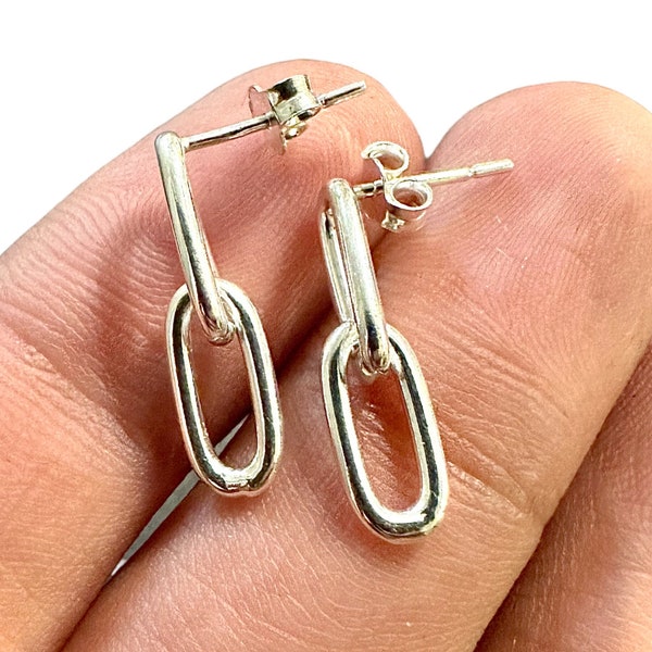 Paperclip Earrings Silver, Paperclip Chain Earrings, Dangle and Drop Earrings, 925 Silver Dangle Earrings, Dainty Dangle Earrings for Women