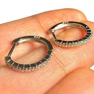 Sparkly 12mm CZ Hoop Earrings 925 Sterling Silver Small Rhodium Plated Huggie Hoops Gift for Women Everyday Jewelry