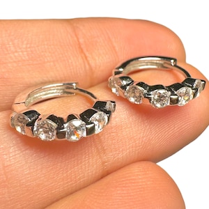 Sparkly 15mm CZ Hoop Earrings 925 Sterling Silver Small Round Huggie Hoops Gift for Women Everyday Jewelry