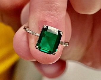 55Carat Natural Emerald Silver Ring for Women 6 Carat Birthstone Adjustable Size 5,6,7,8,9,10,11,12,13 55Carat Natural Emerald Silver Ring for Women 6 Carat Birthstone Adjustable Size 5,6,7,8,9,10,11,12,13