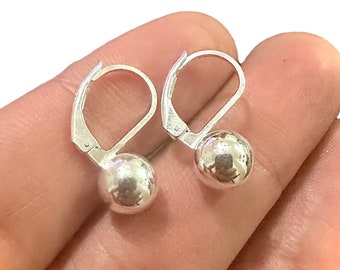 Sterling Silver Leverback Earrings, 925 Sterling Silver Earrings, Silver Ball Earrings, Leverback Silver Earrings, Earrings for Women
