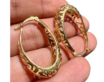 Filigree Hoop Earrings, Gold Plated Sterling Silver Earrings, Gold Hoop Earrings, Large Oval Hoop Earrings, Unique Earrings, Hoop Earrings