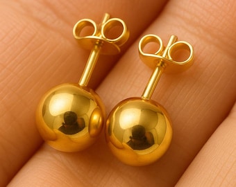 12mm Gold Ball Stud Earrings | 925 Sterling Silver or Silver Ball Studs | Gold Plated Minimalist Earrings | Hypoallergenic Jewelry Gift
