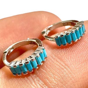 Turquoise Huggie Earrings 9.4mm 925 Sterling Silver Small Hoop Earrings Dainty Minimalist Gift for Her