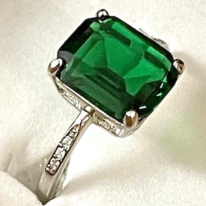 Emerald Cut Emerald CZ Ring 925 Sterling Silver | Sizes 5 6 7 8 9 | Classic Green Engagement Promise Ring Jewelry Gift