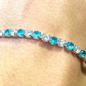 Blue Tennis Bracelet for Women 3mm • White Gold Plated • Dainty CZ Tennis Bracelet 7.5" • Gift for Her • Elegant Sparkle Jewelry