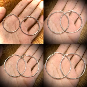 Sterling Silver Hoops, 925 Sterling Silver Hoop Earrings, Round Hoop Earrings, Pierced Earrings, Silver Earrings, 40mm, 45mm, 50mm, 55mm