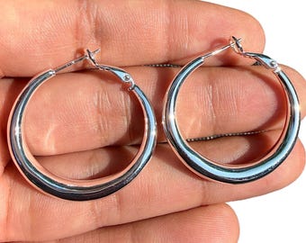 Pendientes de aro de plata de 30 mm, plata de ley 925, aros en forma de lágrima, ligeros, sin níquel, regalo ideal para el día a día.