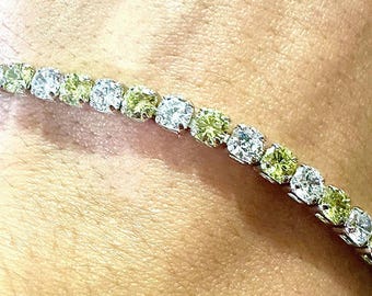 Peridot CZ Tennis Bracelet, 3mm Silver Plated Green CZ Bracelet, 7.5 Inch Gift for Her