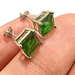 Princess Cut Emerald Earrings 925 Sterling Silver Stud Earrings 6MM Green Emerald Earrings For Women Stud Earrings For Women Emerald Jewelry image 4