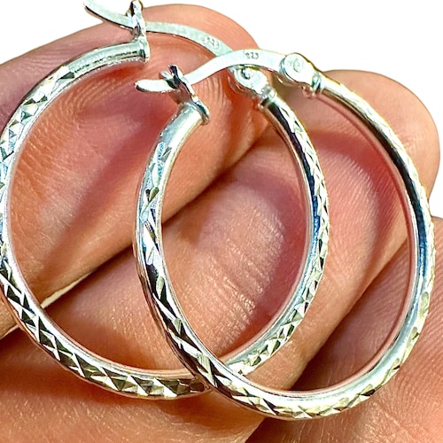 Créoles élégantes, Créoles en argent sterling 25 mm, Créoles en argent sterling 925, Créoles rondes, Boucles d'oreilles percées, Boucles d'oreilles en argent