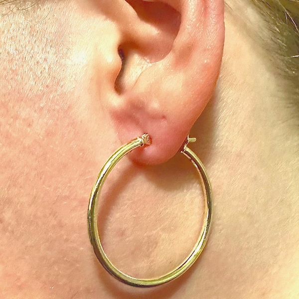 Stunning 30mm 14K Gold Plated Hoop Earrings on 925 Sterling Silver – 2mm Thick Everyday Hoops Gift for Her, Hypoallergenic Jewelry