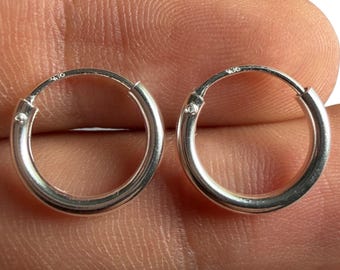 Pendientes de aro de plata de ley 925, aros pequeños de 14 mm y 2 mm, hipoalergénicos, estilo huggie, joyería para uso diario.