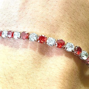 Ruby CZ Tennis Bracelet 7.5 Inch White Gold Plated Red White Sparkling Elegant Women’s Jewelry Gift for Her