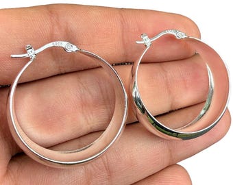 Pendientes de aro de plata de 30 mm de ancho, plata de ley 925, aros gruesos con bisagra, regalo para ella.