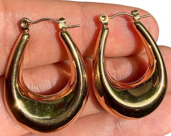 Pendientes de aro dorados de 34 mm, aros gruesos en forma de lágrima, pendientes llamativos, regalo moderno para ella.