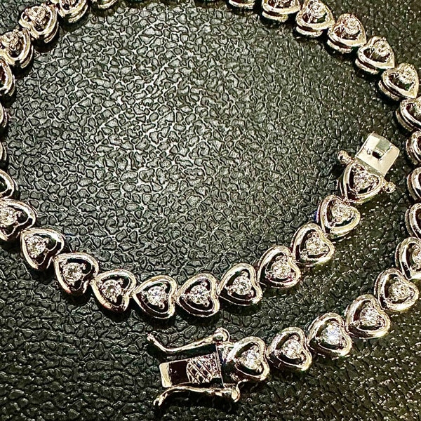 Heart Bracelet for Women Silver with Hearts Stones, 7.5 inches Tennis Bracelet for Women 18k White Gold Plated 3MM, Bracelet Gift for Women