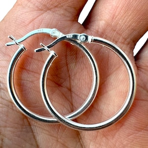35MM Hoop Earrings Sterling Silver 925 – Lightweight 2MM Thick Classic Round Hoops for Women – Everyday Silver Hoops Jewelry Gift