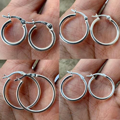 Créoles en argent sterling 925 | Créoles ronds en argent fin 2 mm, 10 mm–50 mm