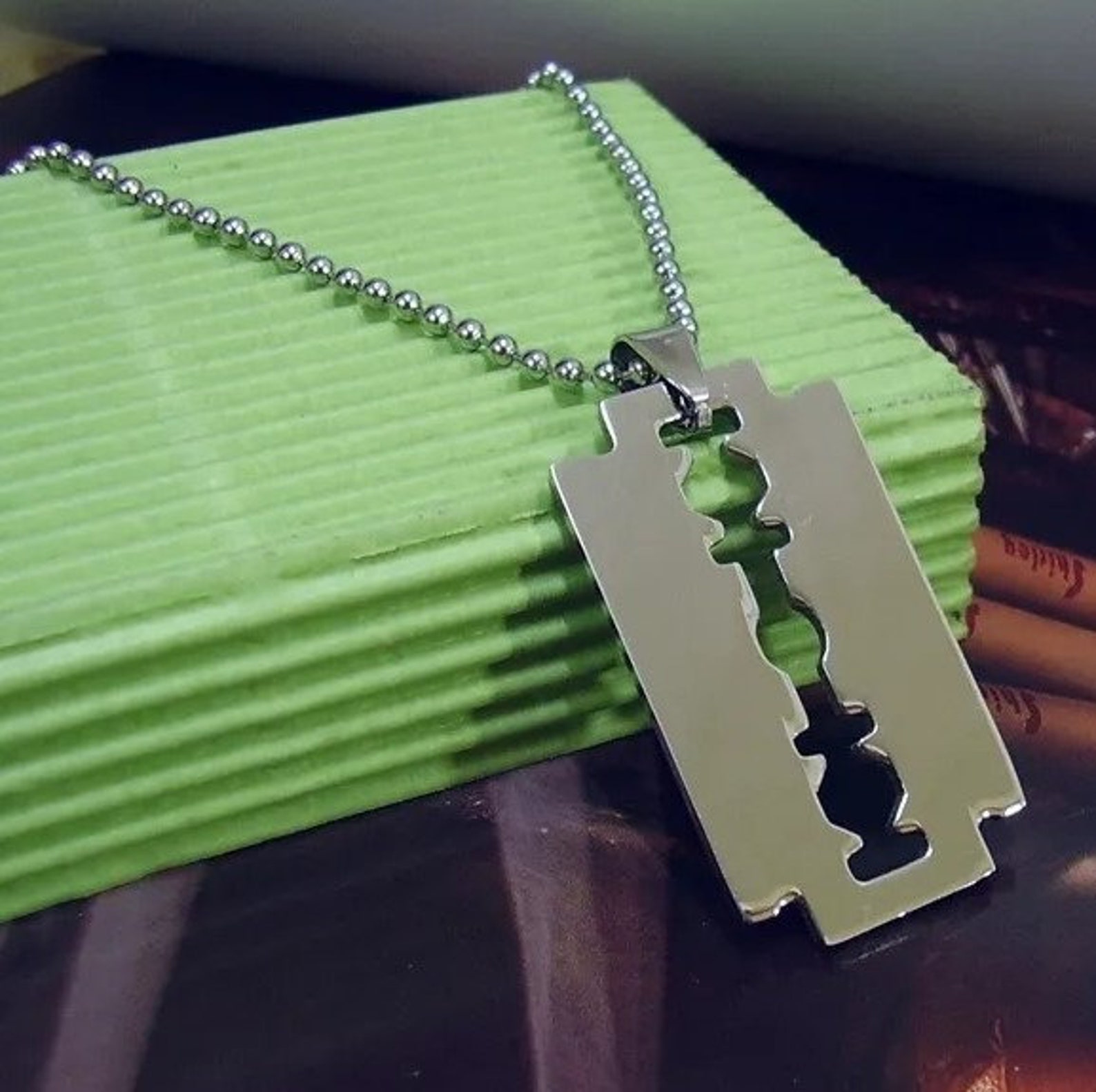 Razor Blade Pendant Necklace Stainless Steel Pendant Etsy