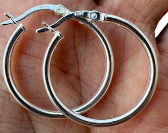 Elegant Hoop Earrings, 35mm Sterling Silver Hoops, 925 Sterling Silver Hoop Earrings, Round Hoop Earrings, Pierced Earrings, Silver Earrings