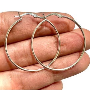 2MM 925 Sterling Silver Hoop Earrings 35MM | Lightweight Silver Hoops for Women Men | Everyday Minimalist Jewelry Gift Earrings