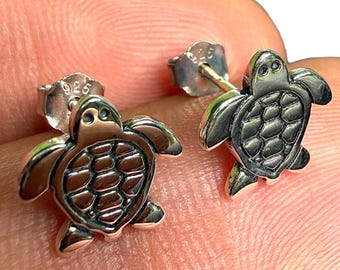 Pendientes de tortuga, 15 mm, plata de ley 925, joyería de tortuga marina, regalo para ella.