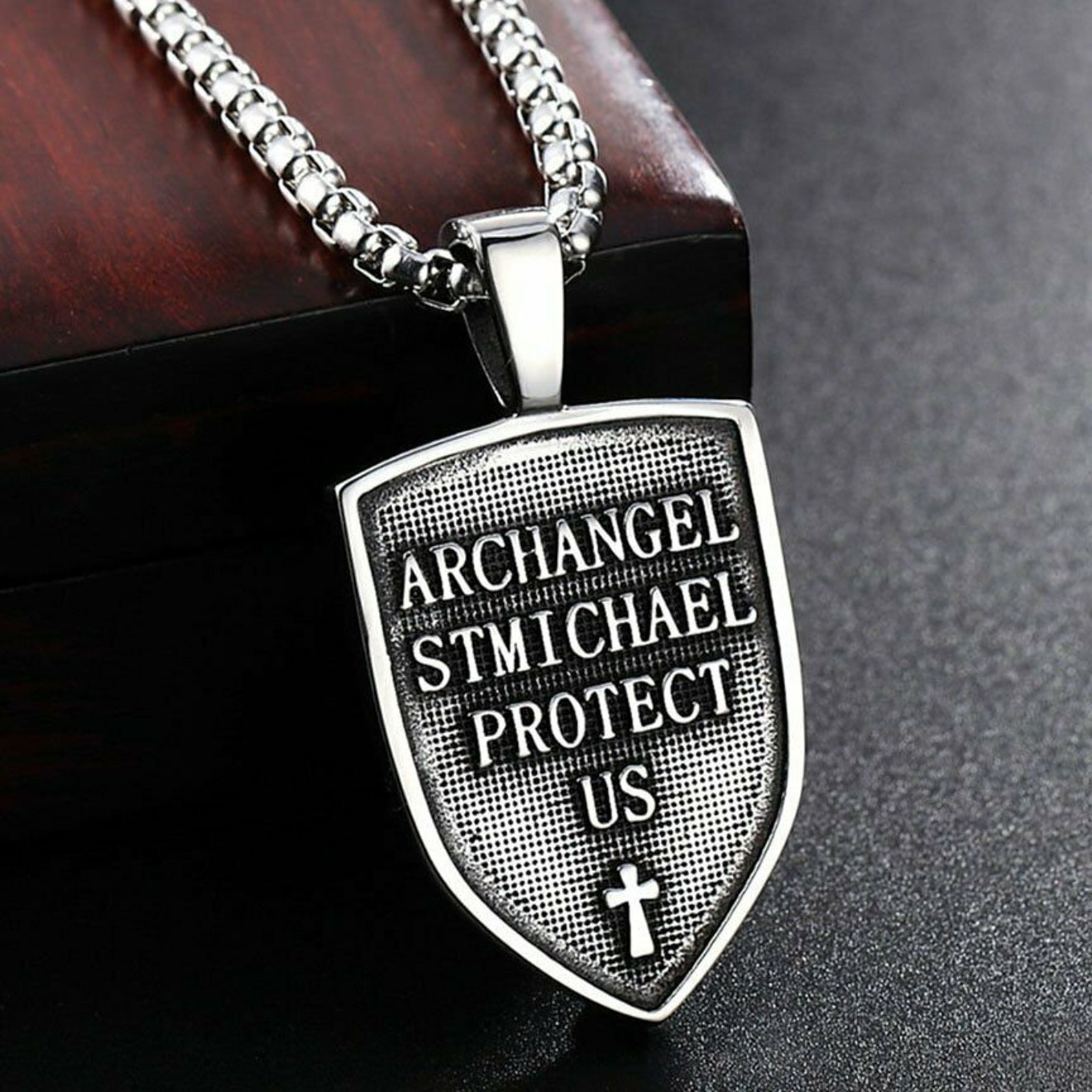 St Michael Pendant Necklace Stainless Steel Pendant Necklace Etsy