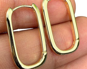 Pendientes de aro dorados, chapados en oro de 14 quilates y plata de ley 925, aros ovalados, regalo minimalista para ella.