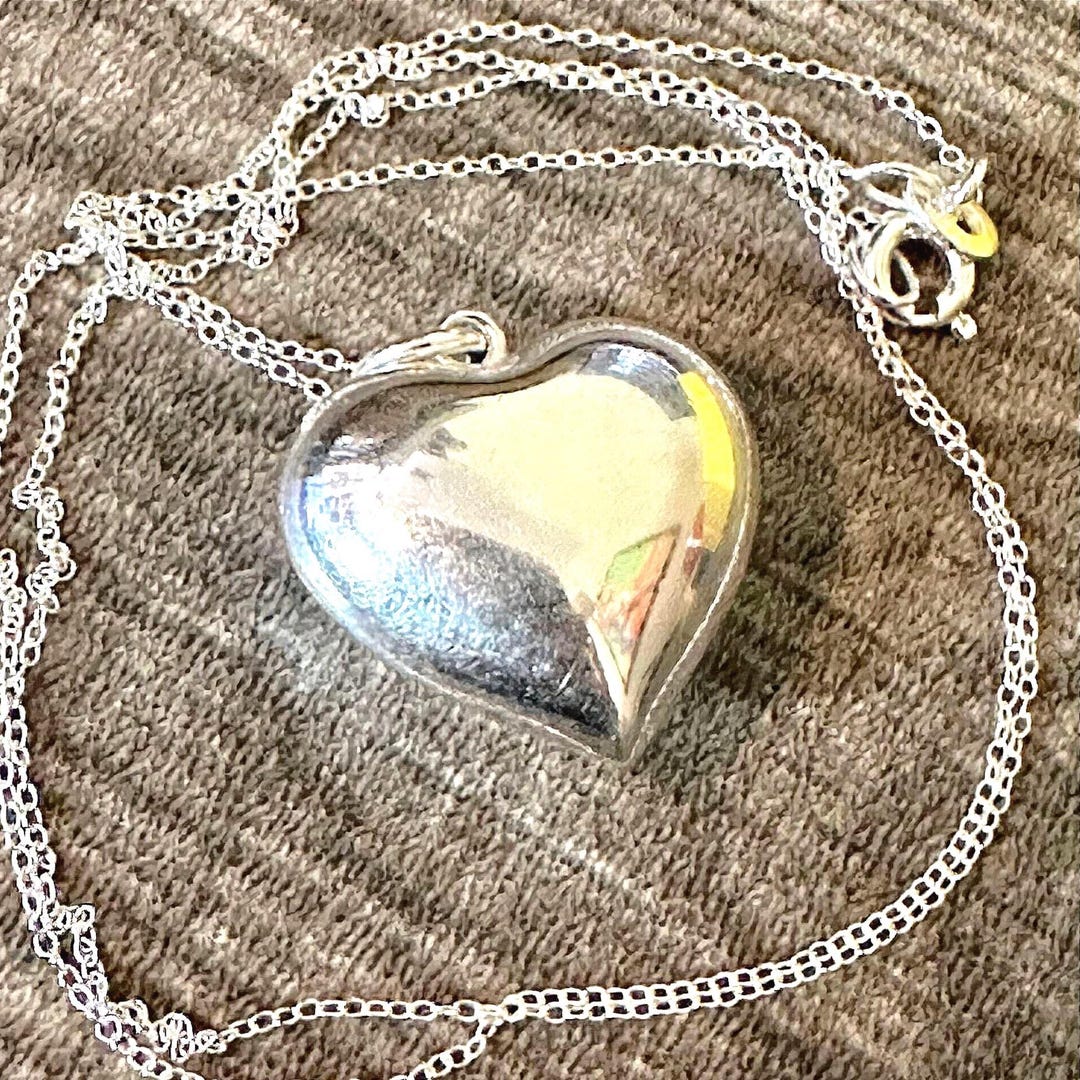 2x Genuine 925 Sterling Silver Small Puffed Heart Love Charm Pendant