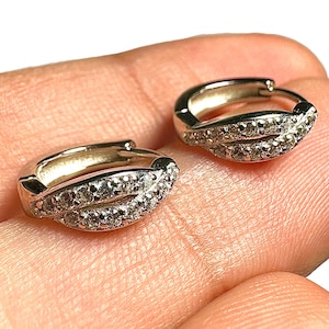 Elegant Sterling Silver Huggie Hoop Earrings 4x13mm Clear CZ Small Hoop 925 Silver Sparkly Mini Hoops Gift for Women Everyday Jewelry