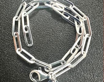 Sterling Silver Paperclip Chain Necklace or Bracelet 4mm 925 Italy Jewelry Gift Women Men 16''–30'' 7''–8''