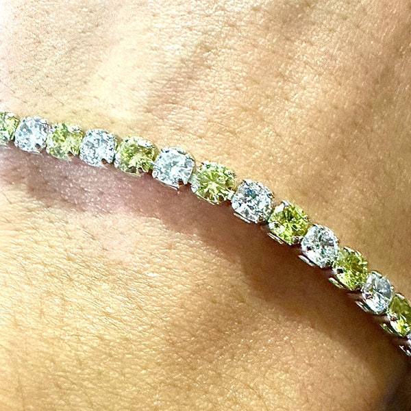 Peridot bracelet 18K White Gold Plated, 7.5 inch Tennis Bracelet Women, Birthstone Peridot, 3MM Peridot Jewelry, Bracelets for Women