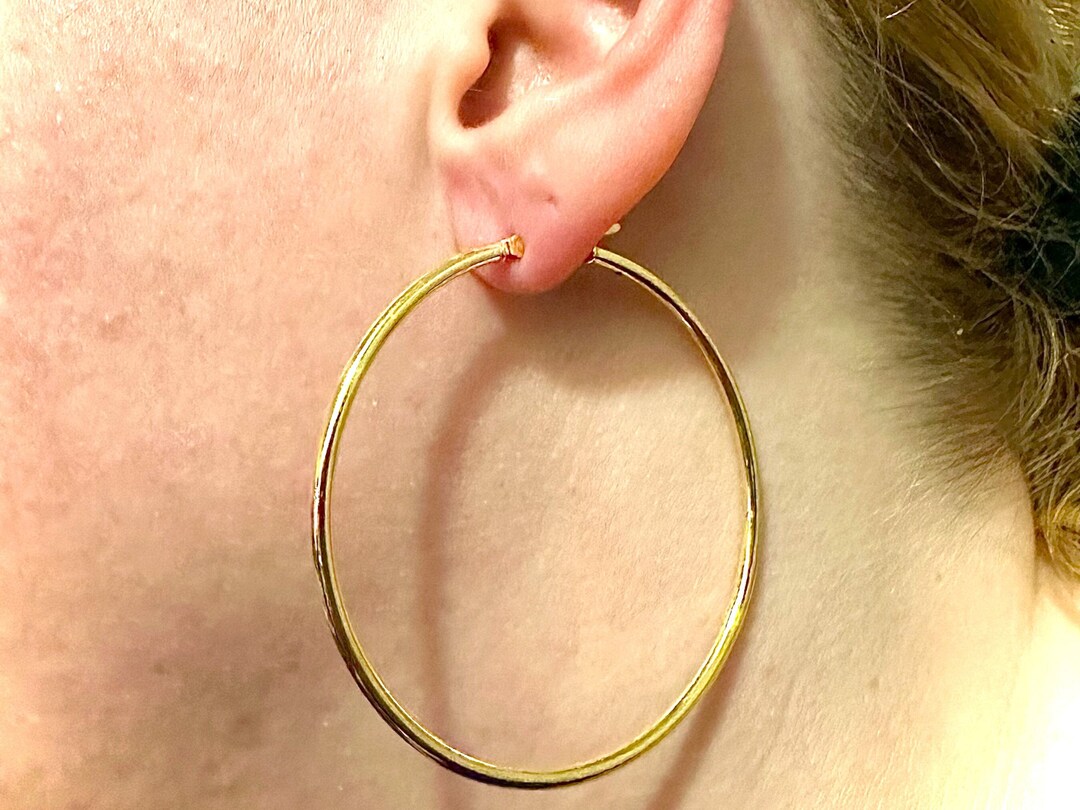 14 Karat Gold Plated 2mm x 50mm Hoop Earrings main image 0