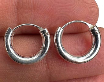Pendientes Huggie de 14 mm, plata de ley 925, aros pequeños y gruesos, regalo minimalista para mujer.