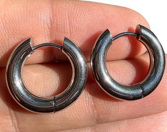 Pendientes de aro plateados de 19 mm, aros gruesos de 4 mm con bisagra, minimalistas, regalo para el día a día.
