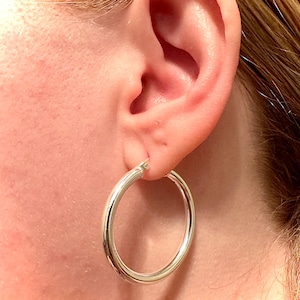 925 Sterling Silver Hoop Earrings for Women 30MM 3MM