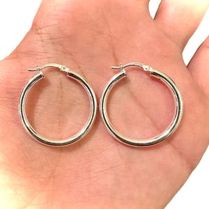 Sterling Silver Hoop Earrings 30mm | 3mm Thick 925 Silver Hoops for Women | Everyday Lightweight Jewelry Gift, Hypoallergenic Classic